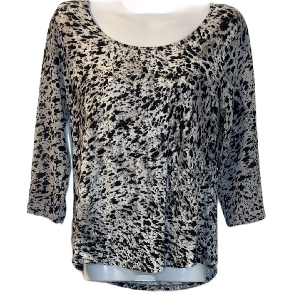 Ann Taylor Top Women's Size Small Abstract Print Top Sheer 3/4 Sleeves Bow Ties